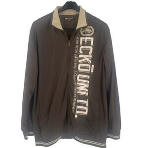 Ecko Unlimited Men's Brown and Beige Varsity Jacket